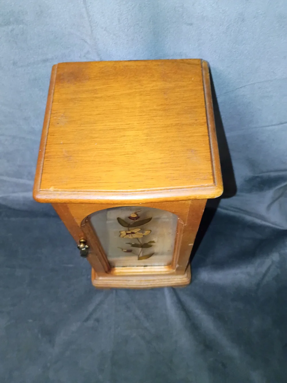 Vintage Wooden Jewelry Cabinet with Stained Glass Door 10.5x5.5 In